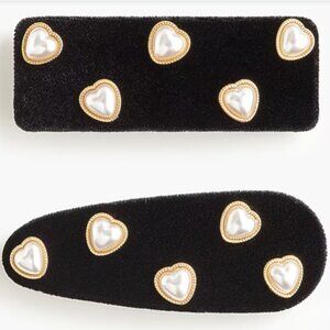 J Crew Women's Heart Pearl Velvet Barrettes Set of Two Classic Black